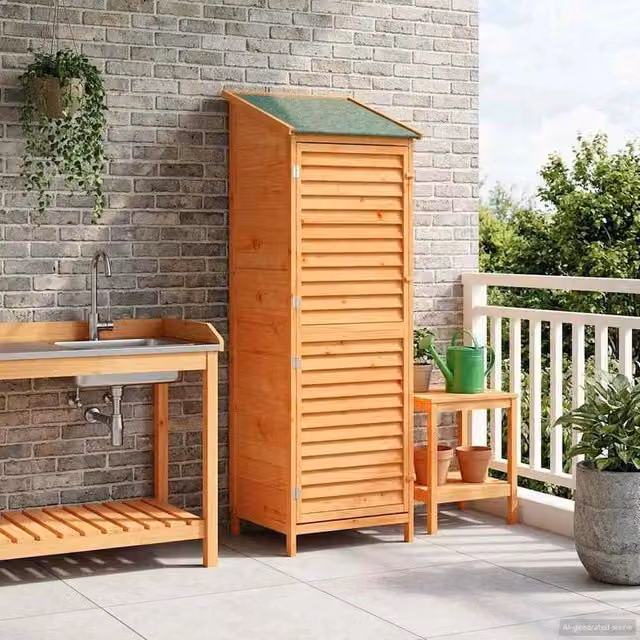 Rimessa Giardino Legno Abete 59x56x176cm Tetto Asfalto Porta Ventilata per Attrezzi da Giardino