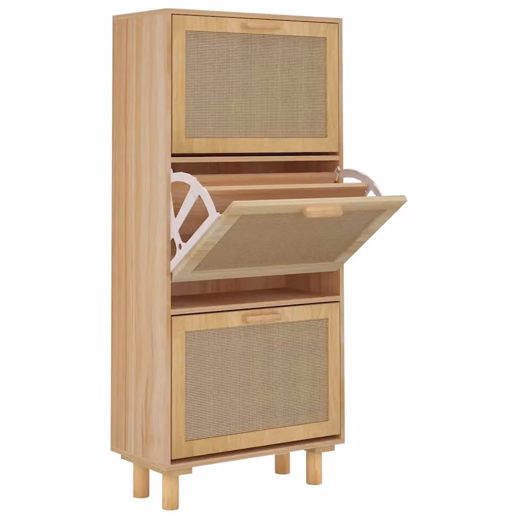 Scarpiera vidaXL in stile scandinavo marrone con legno e rattan, L: 52 cm, P: 25 cm, H: 115 cm – 2