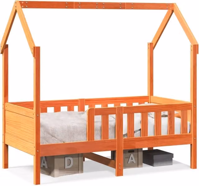 Giroletto Casetta Bambini | Letto Infantile | Lettino Marrone Cera 80x160 cm Massello Pino