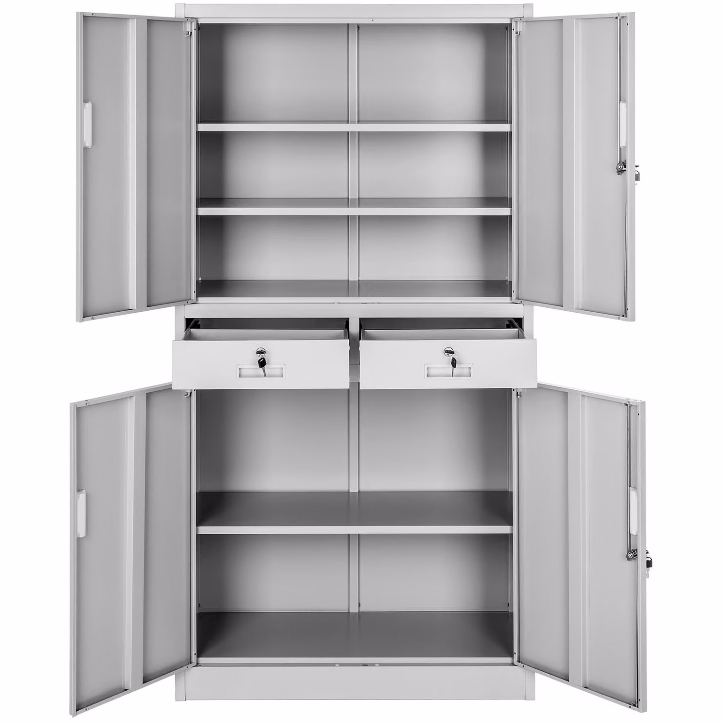 Armadio da ufficio Tectake in metallo lacca grigia con ante a battente, cassetti interni e ripiani regolabili, H 180 x L 80 x P 40 cm – 3