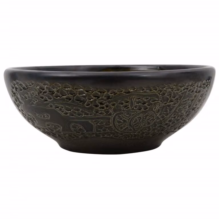 Lavabo da Appoggio Nero Rotondo Φ41x14 cm Vetroceramica
