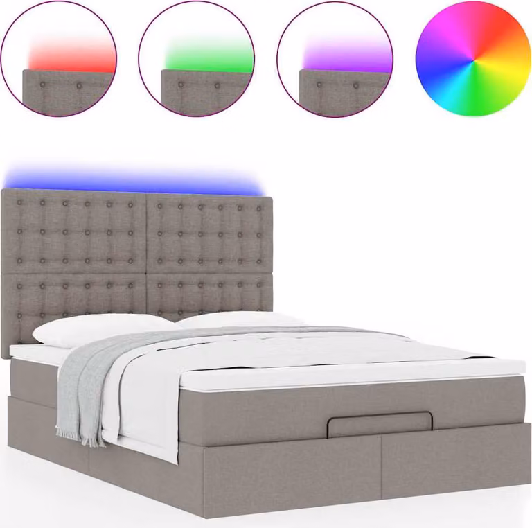 Struttura Letto Pouf con Materasso Tortora 140x200cm in Tessuto