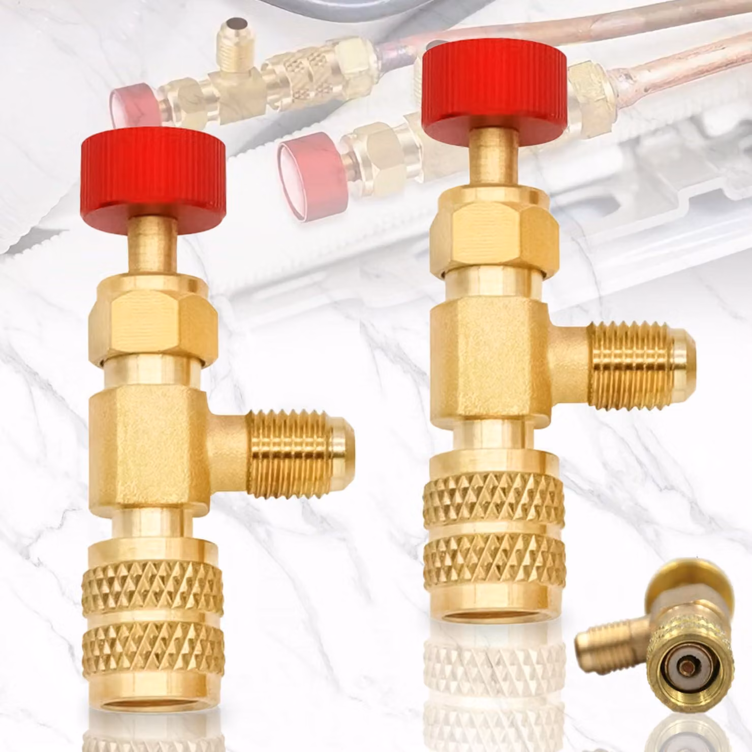 Set di 2 valvole di sicurezza per refrigeranti R410A e R22, adattatori in ottone