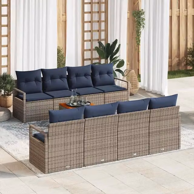 Set Divano da Giardino 9 pz Grigio polyrattan 3347682