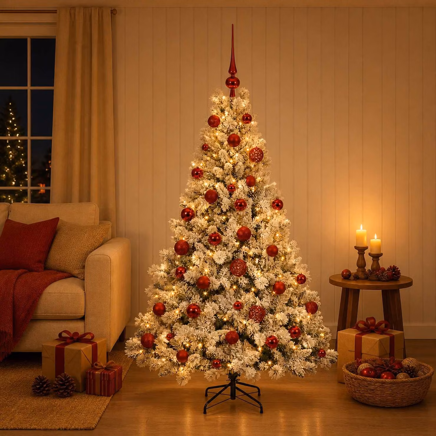 Albero di Natale artificiale con decorazioni a sfera, altezza 150 cm, 150 luci LED