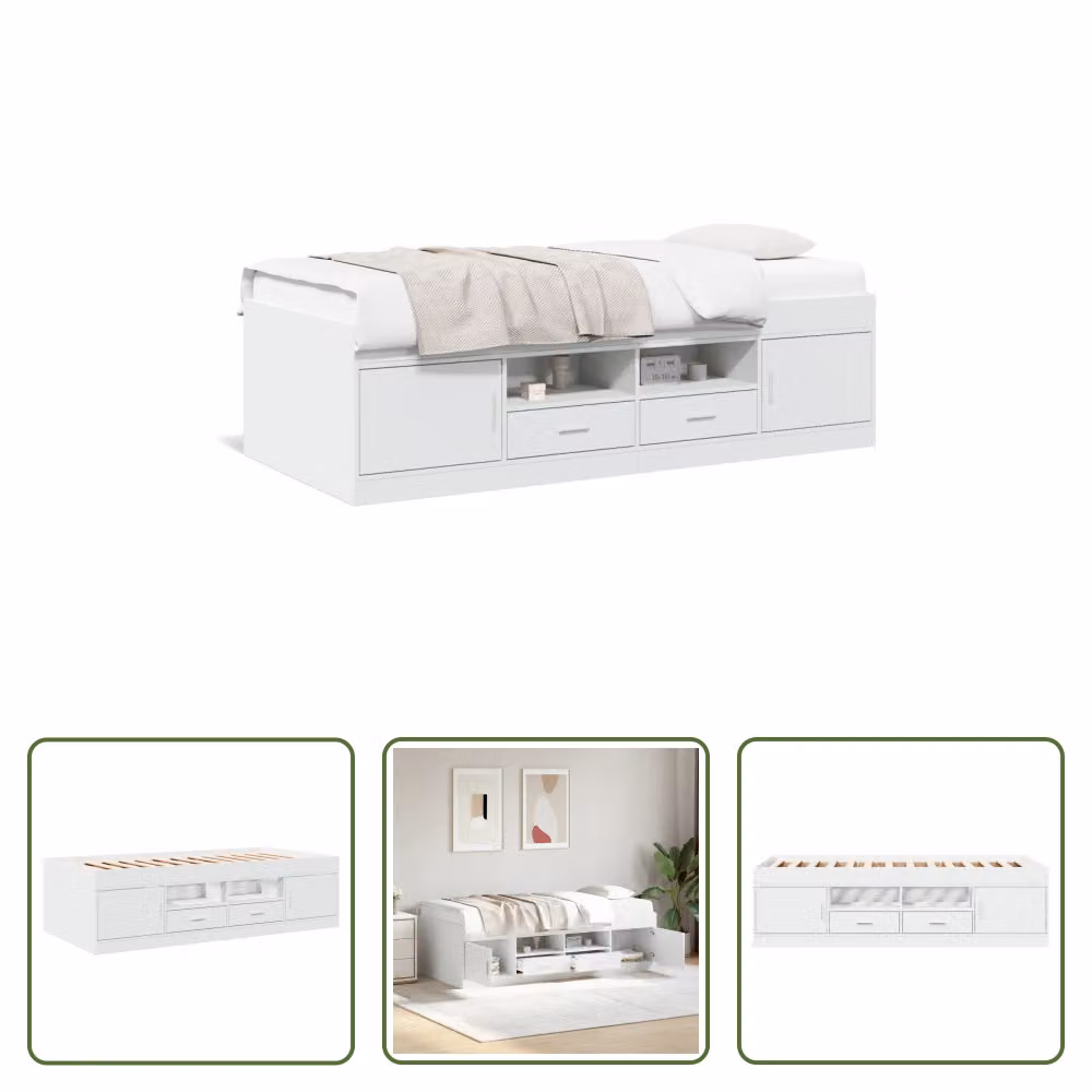 The Living Store Letto da giorno con cassetti bianco 90x200 cm materiale legno