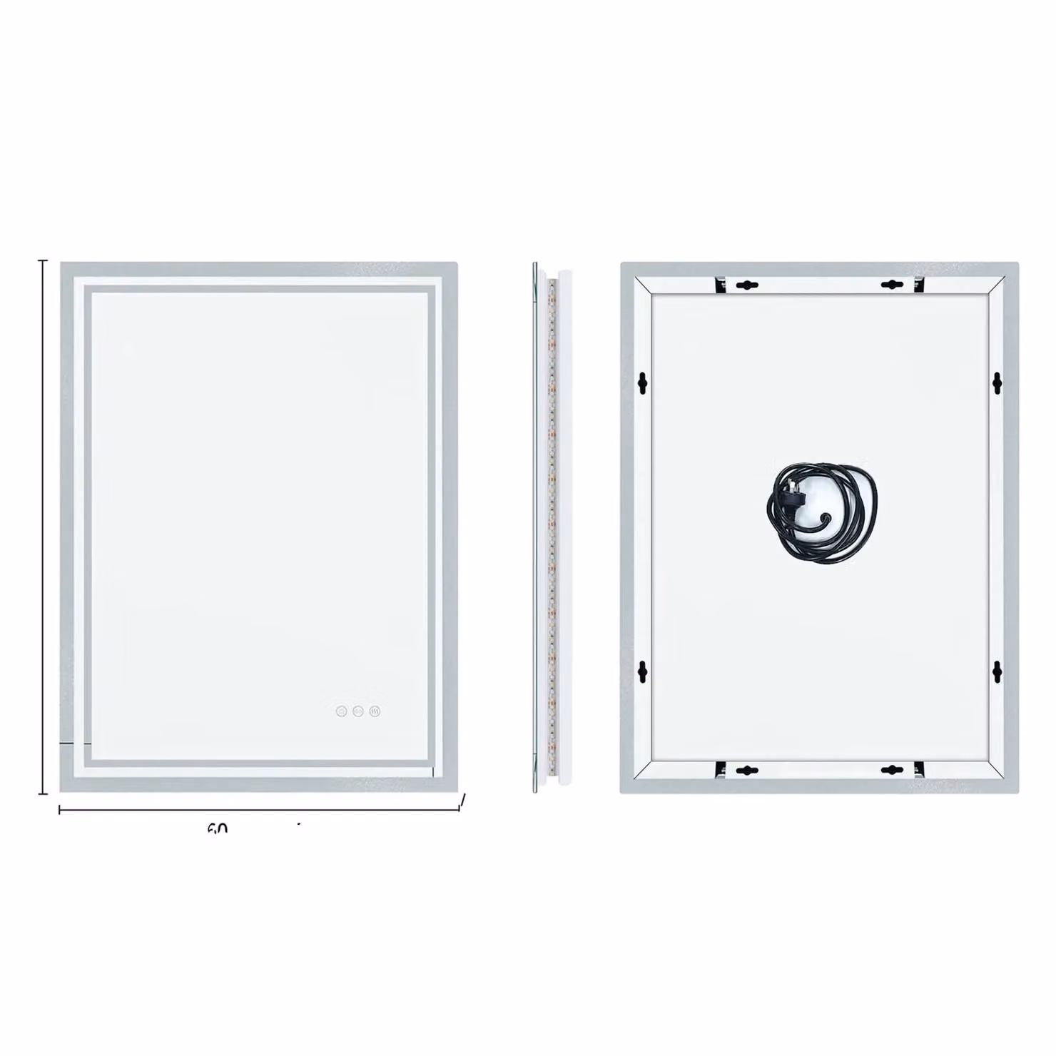 Specchio da bagno, illuminazione a LED, tecnologia antiappannamento, 23,6 x 31,5 pollici