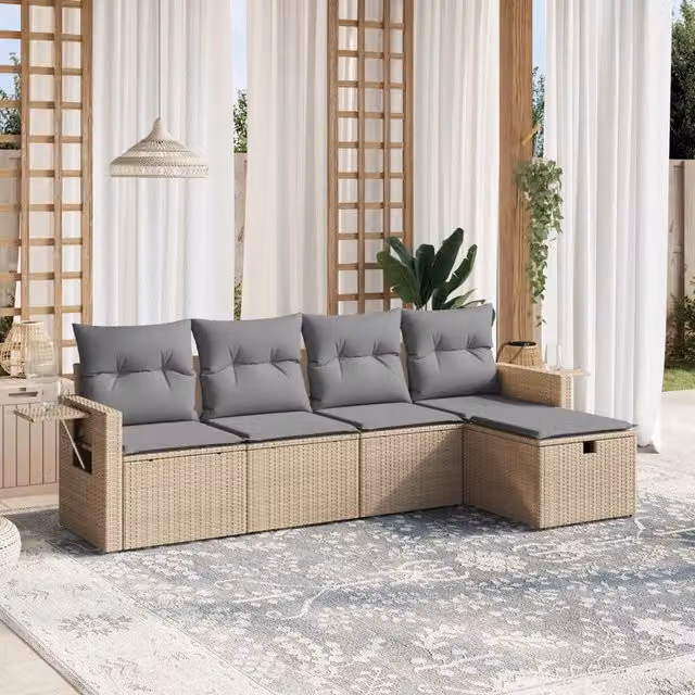 Set Divano da Giardino 5 pz con Cuscini Beige Misto Polyrattan 3263775