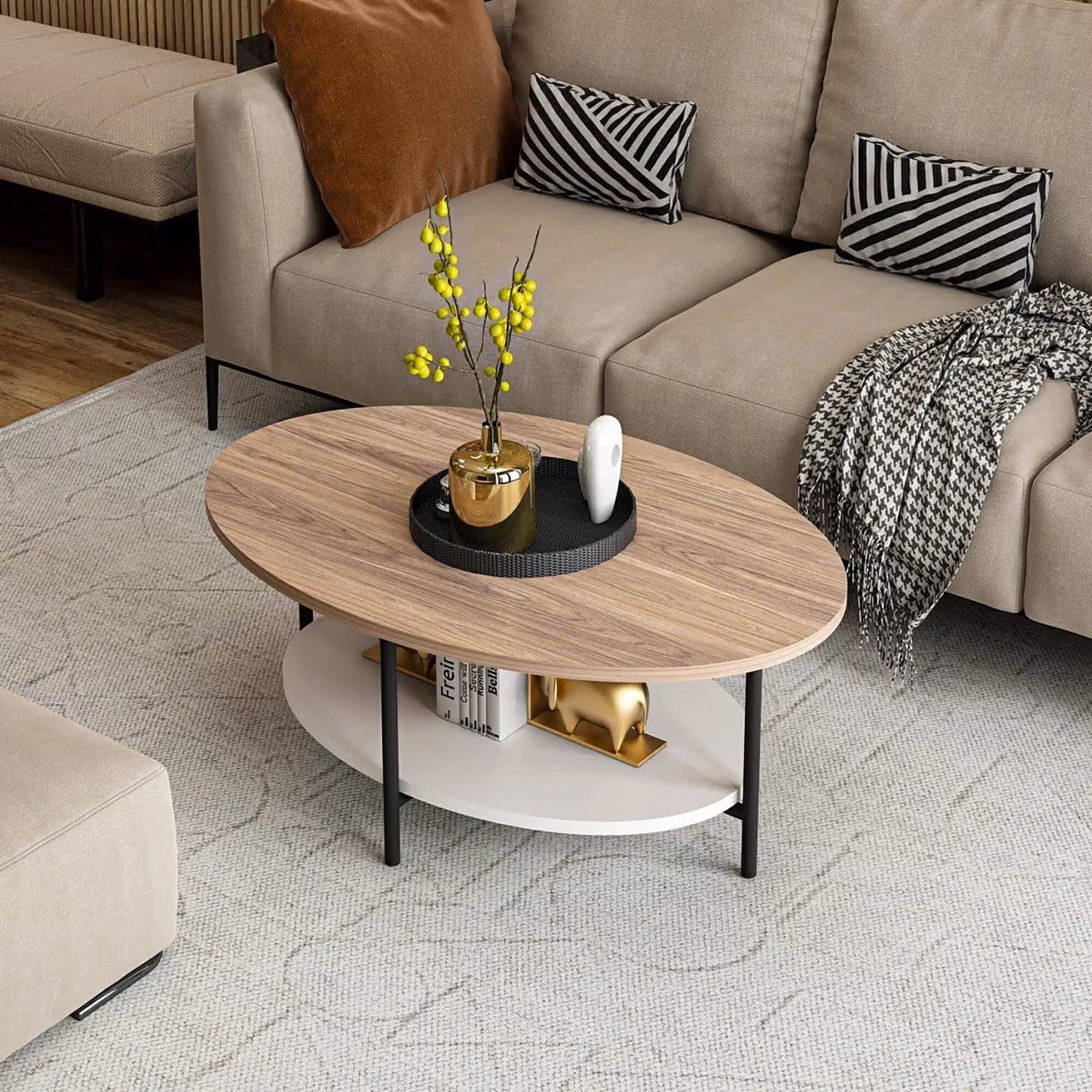 In And OutdoorMatch tavolino Jermaine - 36 x 90 x 60 cm - rovere bianco e nero - truciolato e metallo - design elegante