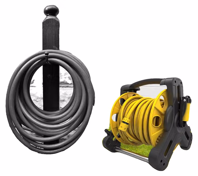 Porta tubi da giardino, realizzato in metallo, dimensioni 30 x 20 x 40 cm, adatto per tubi standard, capacità di carico 30 kg, dotato di ruote per un facile spostamento