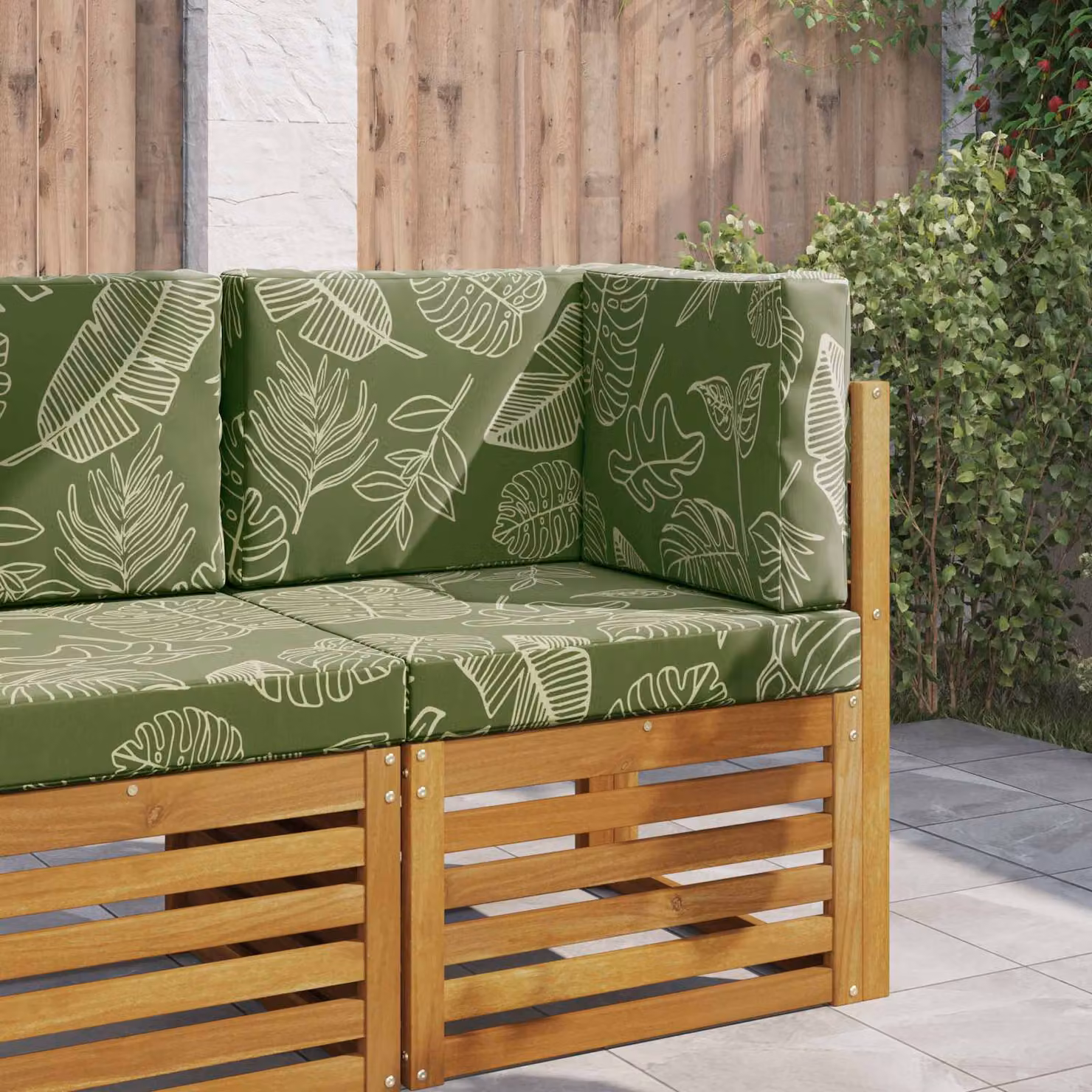 Cuscino per divano da esterno vidaXL verde con design floreale in poliestere e fodera rimovibile L/P/H: 60 x 60 x 60 cm