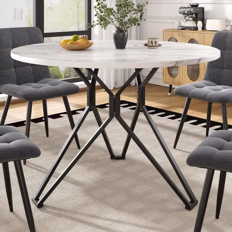 Tavolo da pranzo rotondo Sweiko (100×100×76 cm), tavolo da pranzo per cucina, tavolino rotondo per 4 persone, adatto per sala da pranzo, soggiorno, gambe del tavolo in metallo alla moda, piano del tavolo in marmo MDF, nero