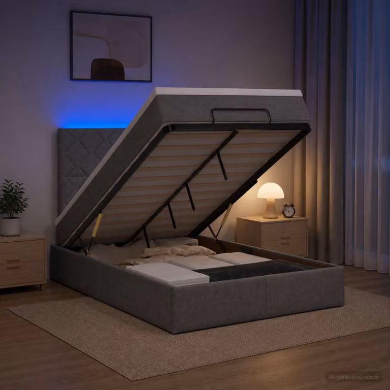Letto Ottomano con Materasso e Illuminazione LED vidaXL, Grigio e Bianco, L/P/H: 120 x 200 x 193 cm