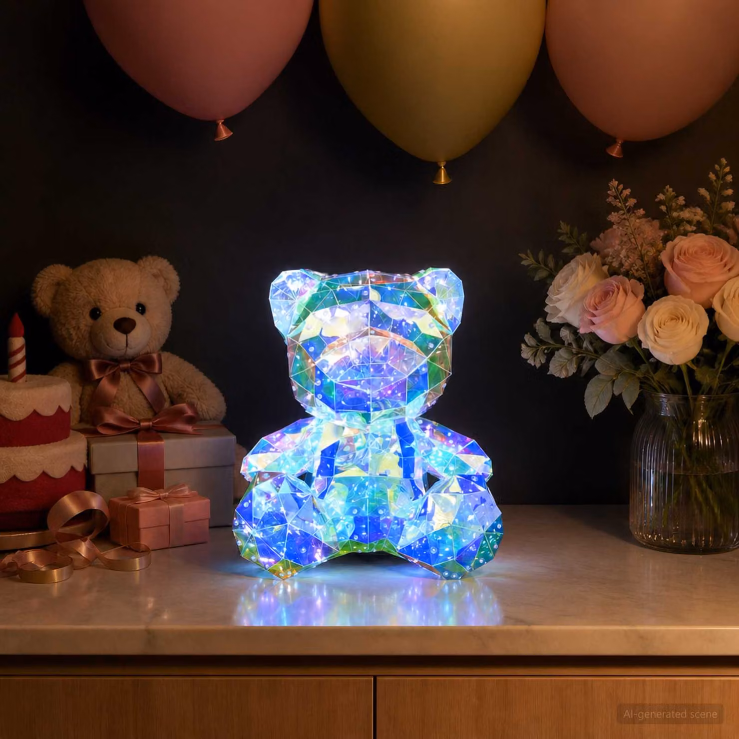 vidaXL Orso a LED prismatico iridescente Multicolore 32 x 28 x 38 cm