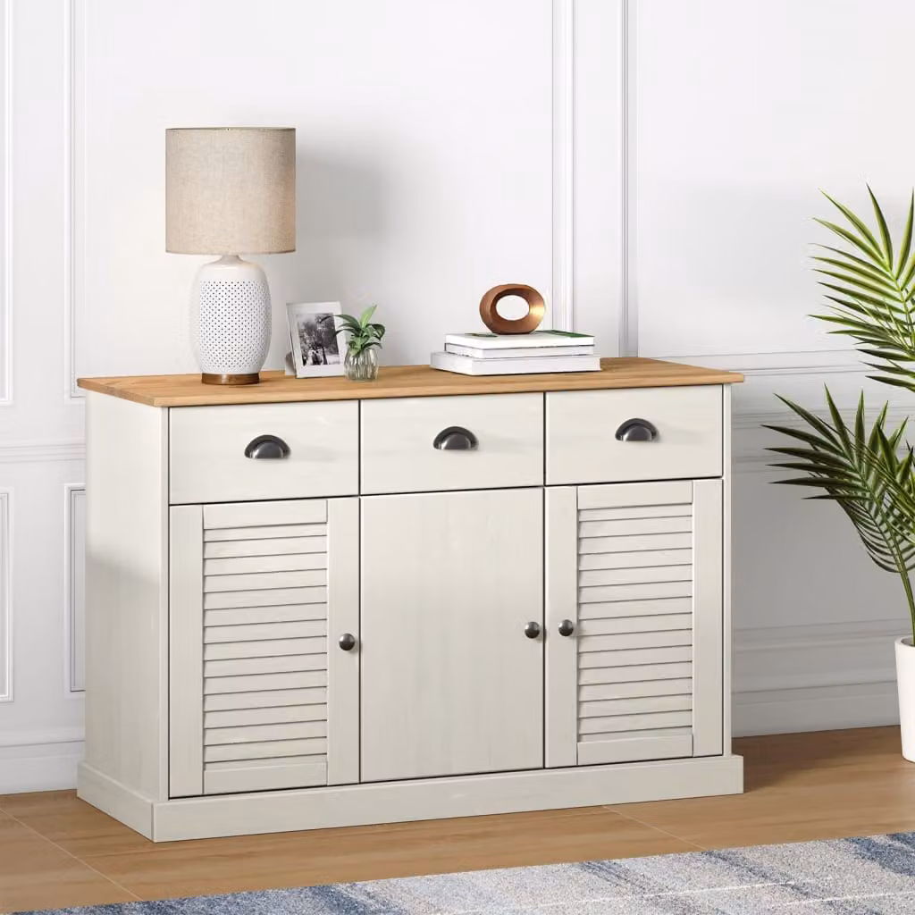 vidaXL Credenza VIGO con 3 Cassetti in Legno di Pino Bianco Cerato, Stile Rustico, L/P/H: 113 x 40 x 75 cm