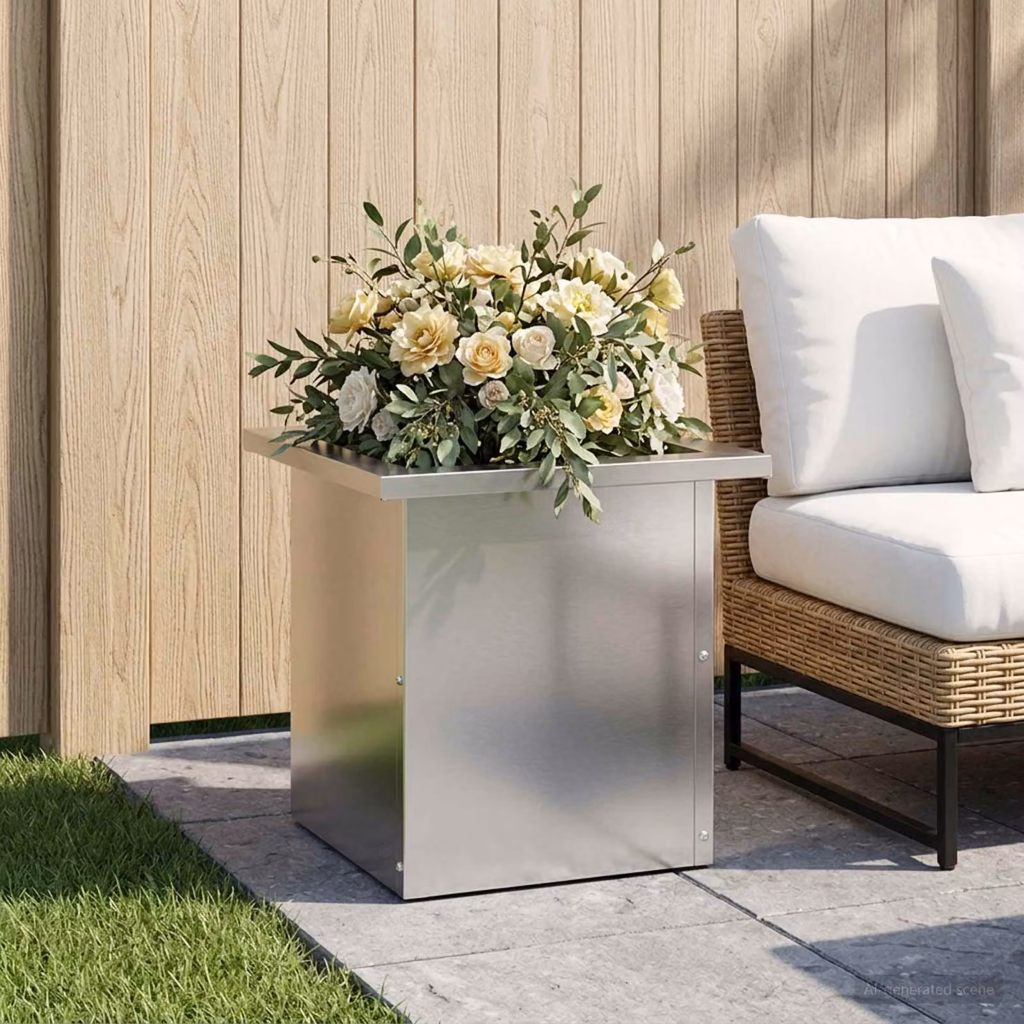 Fioriera da giardino con LED vidaXL in acciaio zincato Argento L/P/H: 30 x 30 x 30 cm