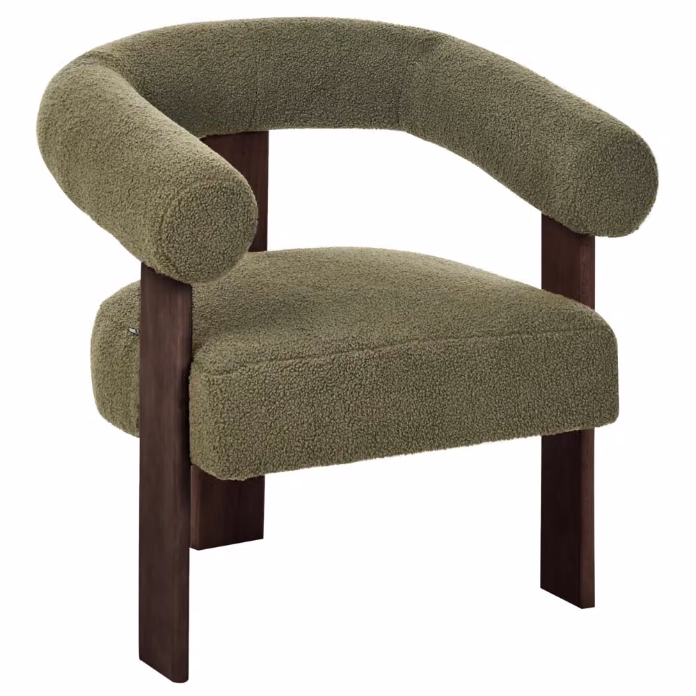 Poltrona design retrò BELIANI in tessuto bouclé verde e marrone scuro con gambe in legno per il tuo soggiorno – 2