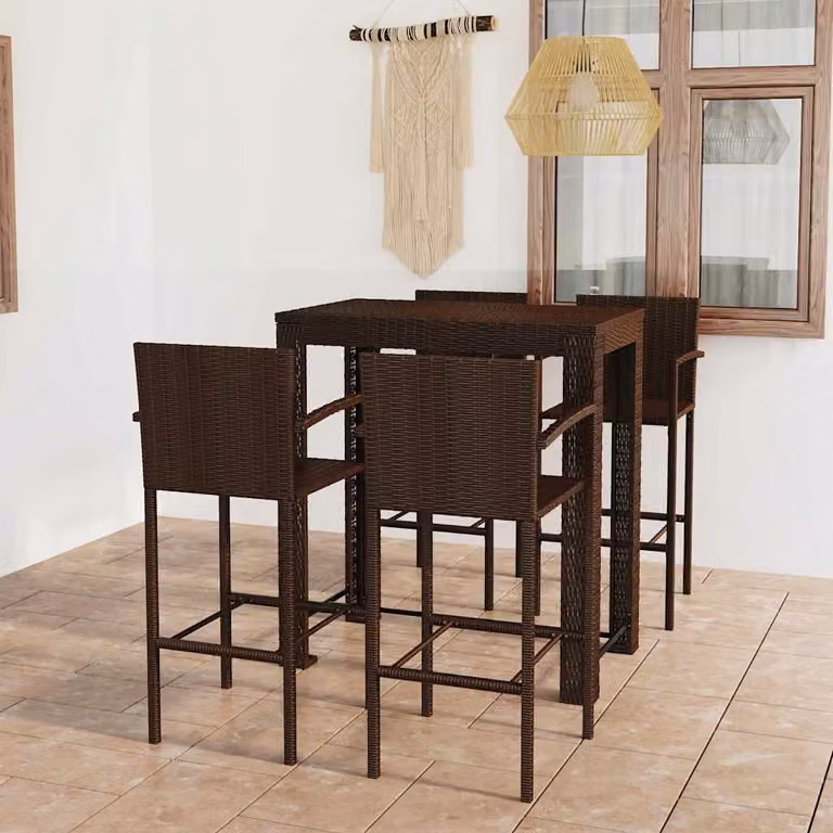 Set Bar da Giardino vidaXL 5 pz in Polyrattan Marrone con Cuscini Rimovibili