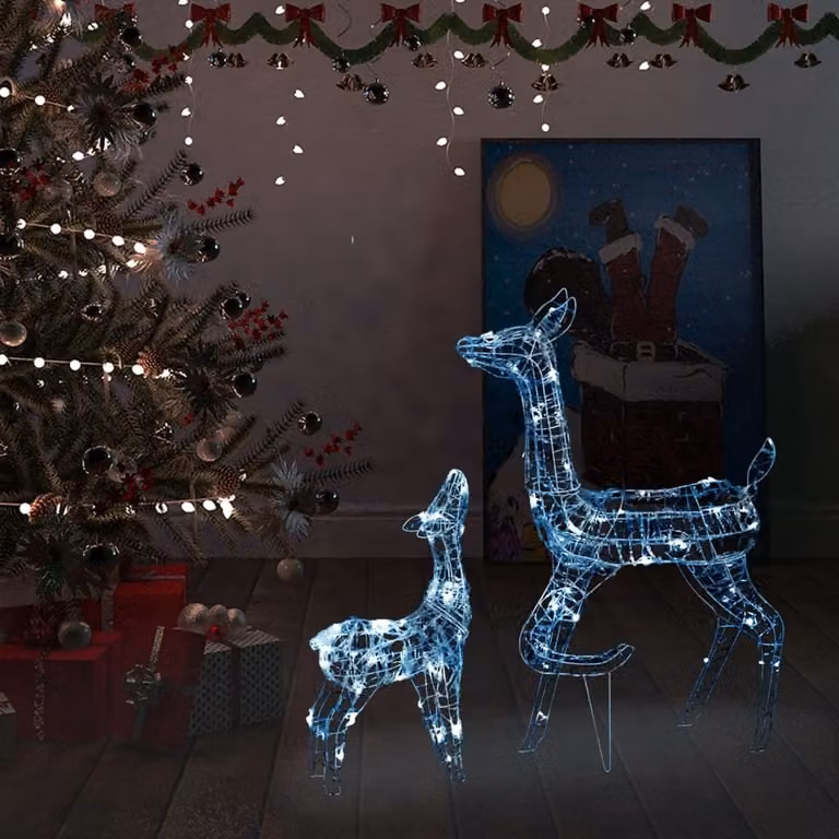 The Living Store LED renna famiglia decorazione natalizia acrilico 160 LED bianco freddo