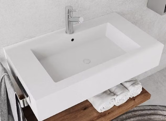 LAVABO 80CM BIANCO OPACO IN RESINA 80x15x46