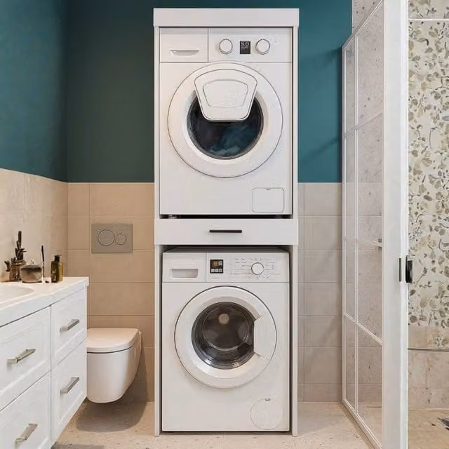 Colonna bucato coprilavatrice e copriasciugatrice Fika con cassetto appoggio colore bianco