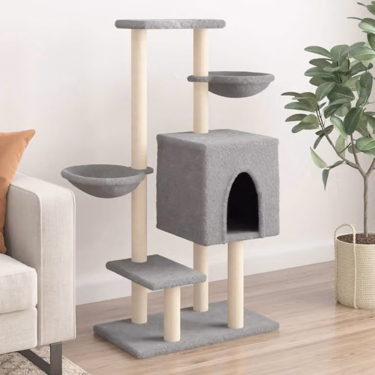 Albero per gatti vidaXL con tiragraffi in sisal e cuccia, Grigio, Altezza: 117 cm