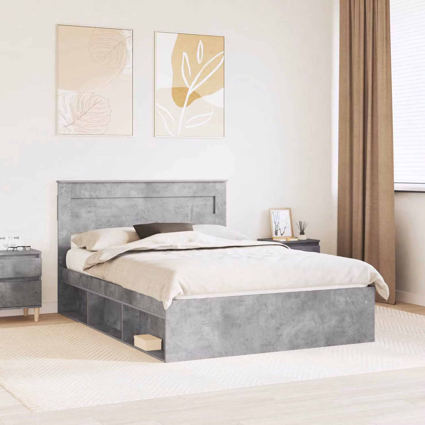 Struttura del letto moderna vidaXL in pino massello e legno, colore grigio, L/P: 160 x 200 cm