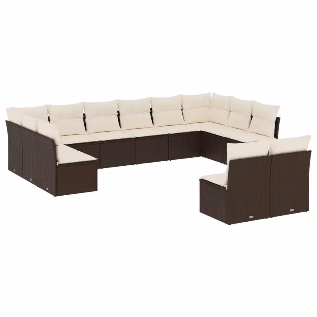 Set di divani da giardino vidaXL 12 pezzi a forma di U in polyrattan marrone con cuscini bianchi e coperture rimovibili – 2