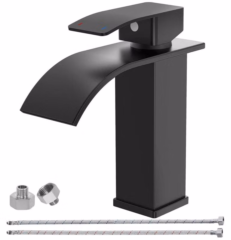 Miscelatore per lavabo a cascata, finitura nera opaca, acciaio inossidabile 304