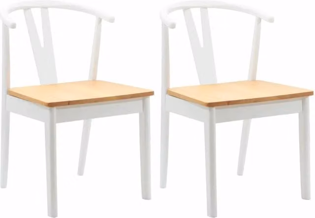 Sedia da pranzo 2 pz | Sedie da cucina Bianco e Naturale Legno di gomma solido
