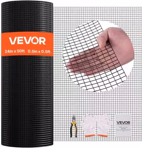 Rete Metallica per Recinzione VEVOR in Acciaio Zincato e PVC, Colore Nero, L: 15,2 m x H: 0,61 m
