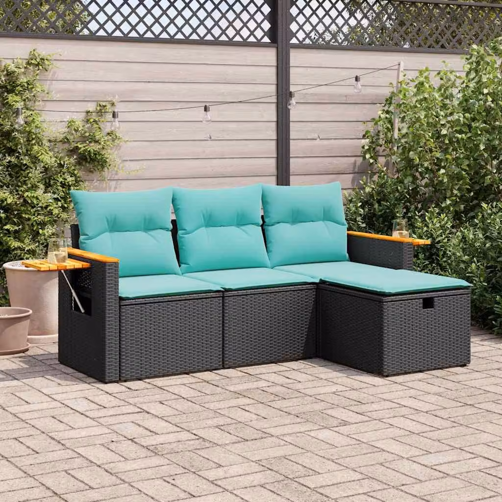 Maison Exclusive - Set Divani da Giardino 4 pz con Cuscini Nero in Polyrattan