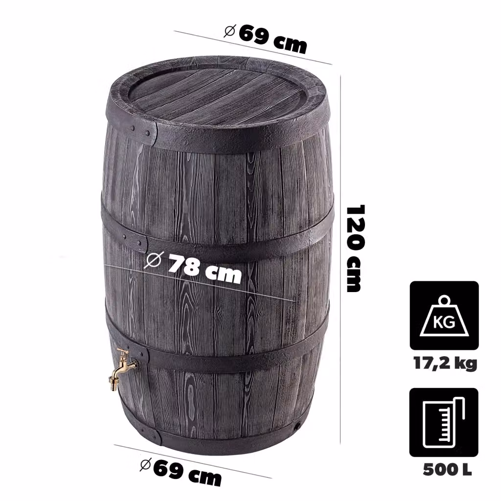 Serbatoio per acqua piovana KADAX da 500 litri con kit di collegamento e rubinetto, disponibile in marrone o grigio – 2