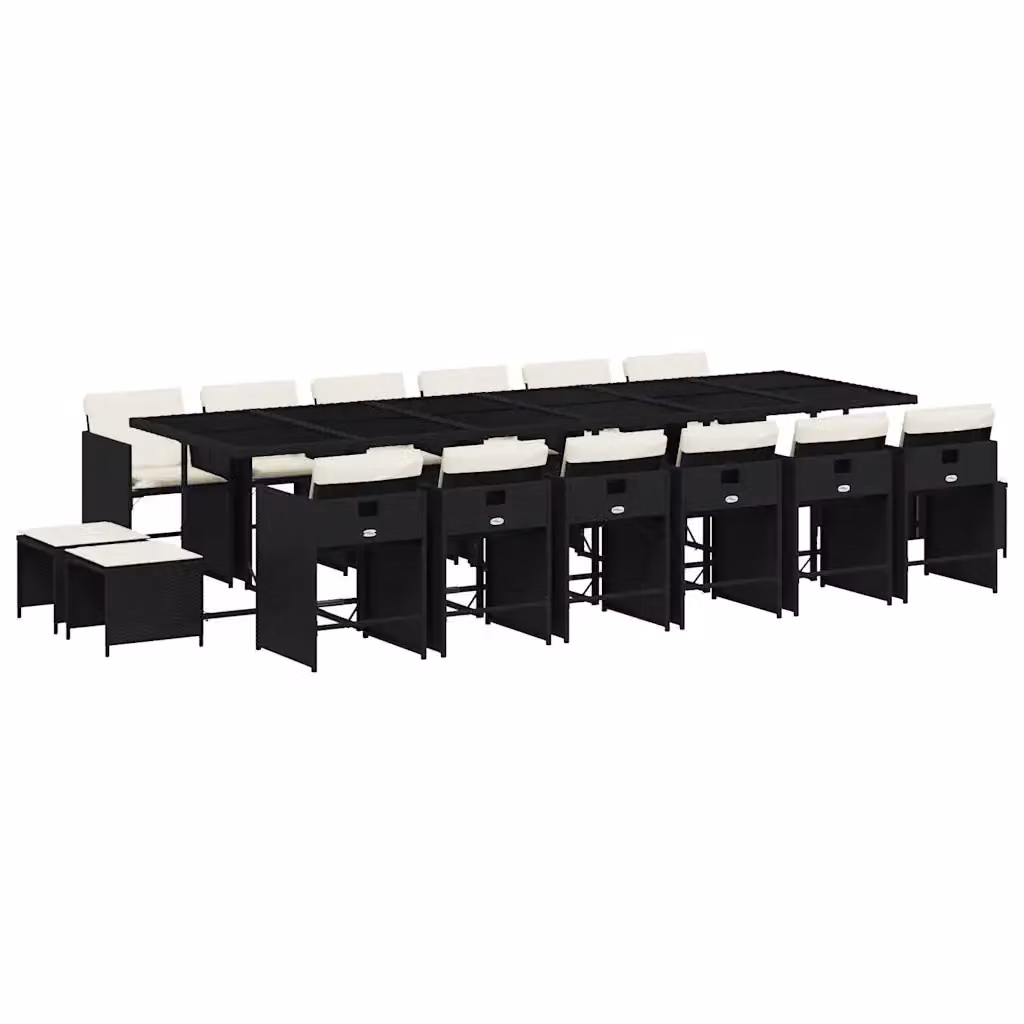 Set da pranzo da giardino vidaXL in polyrattan nero e bianco con 17 pezzi e piano in vetro – 2