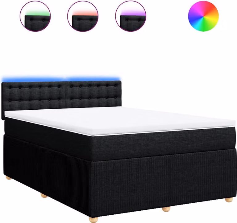 vidaXL Letto a molle con materasso nero 160x200 cm in tessuto