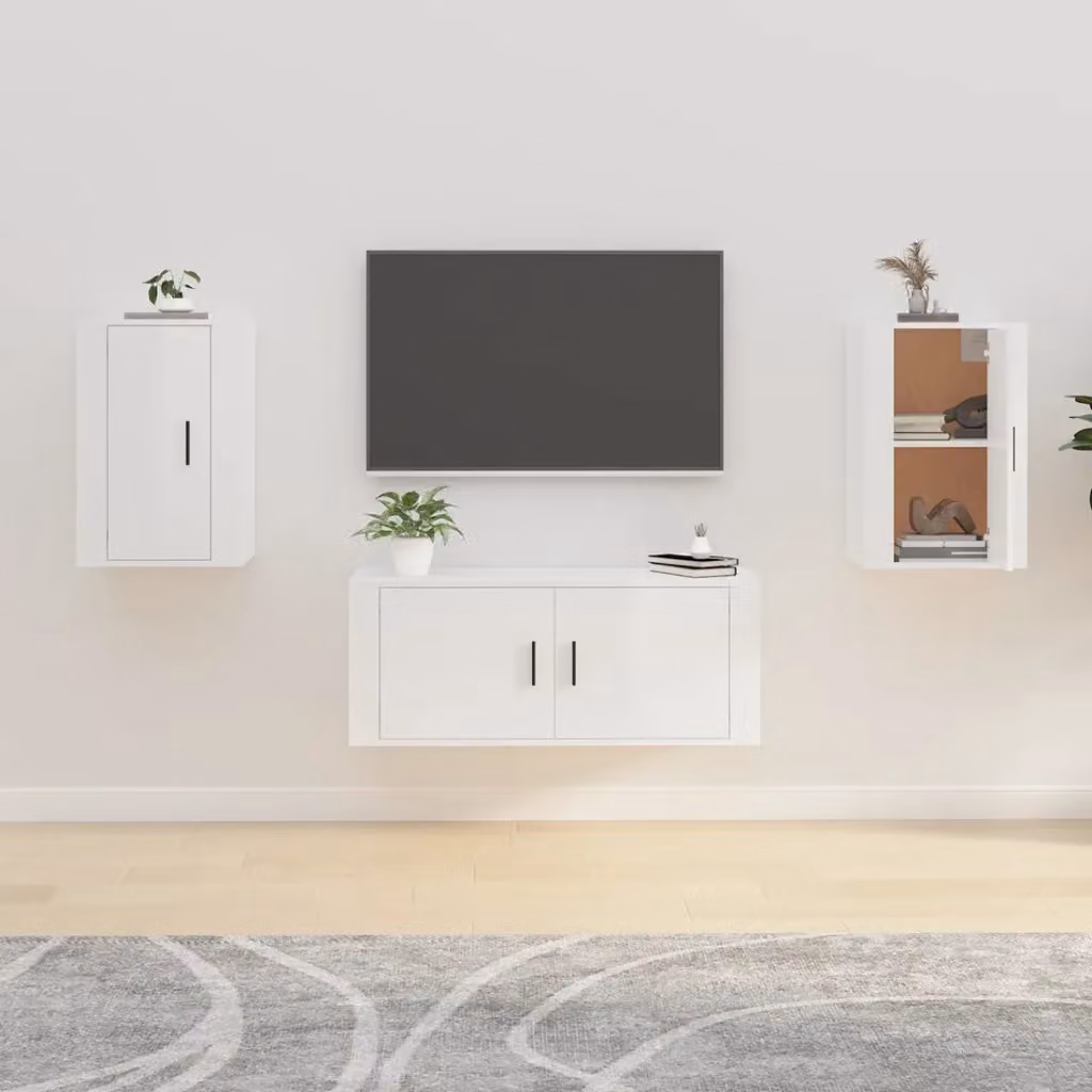 Set di 2 mobili porta TV da parete vidaXL in MDF bianco lucido L/P/H: 40 x 34,5 x 60 cm