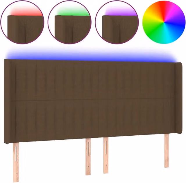 Testata del letto moderna con illuminazione LED integrata e porta di ricarica USB in tessuto marrone scuro L: 203 cm, P: 16 cm, H: 118/128 cm