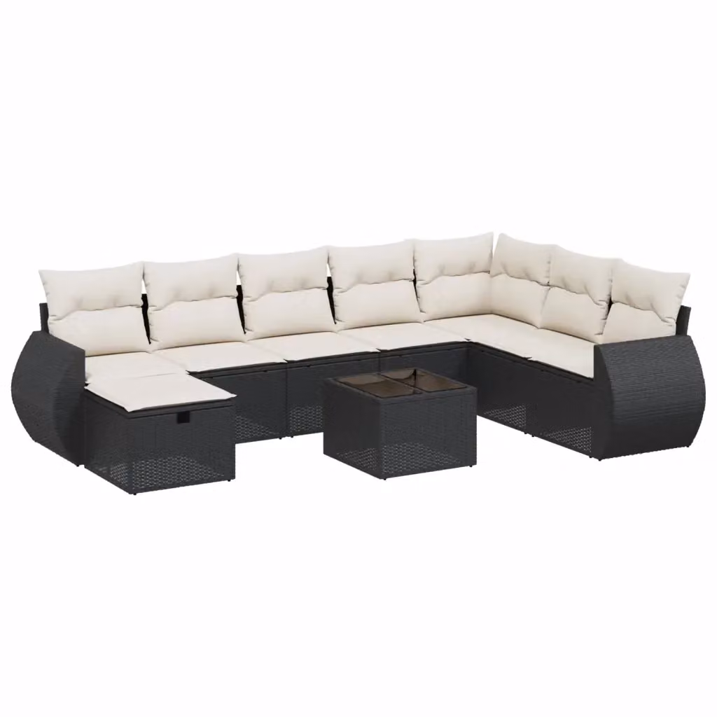 vidaXL Set Divani da Giardino 9 pz a Forma di L con Cuscini Nero e Struttura in Metallo – 2