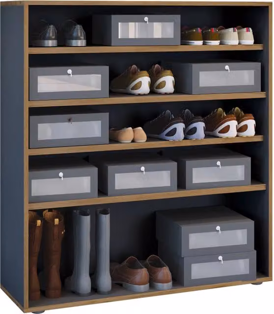 Super Scarpiera Legno H110 L100 P33 cm Armadio Porta Scarpe Salvaspazio con Ripiani Regolabili Colore Antracite