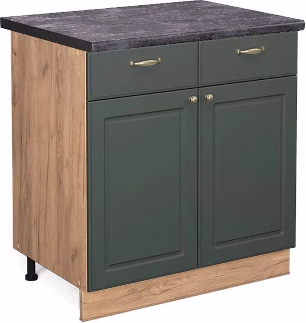Mobiletto base per cucina Fame-Line Verde-oro rustico/Rovere dorato 80 cm, PL Antracite Vicco