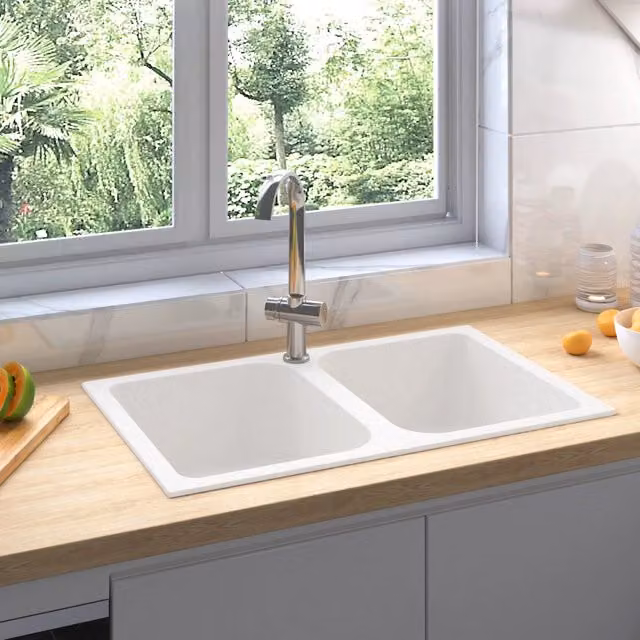 Lavello da cucina in quarzo e resina vidaXL Bianco L: 76 cm, P: 48 cm, H: 30 cm – 1