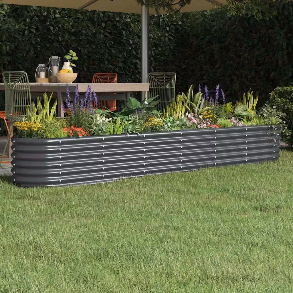 Letto da giardino rialzato vidaXL in acciaio zincato antracite L: 260 cm, P: 40 cm, H: 36 cm