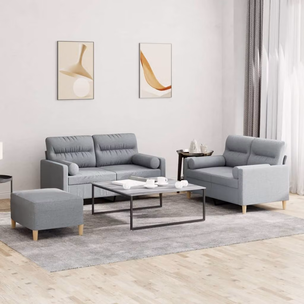 Maison Exclusive - Set divano 3 pezzi con cuscini in tessuto grigio chiaro