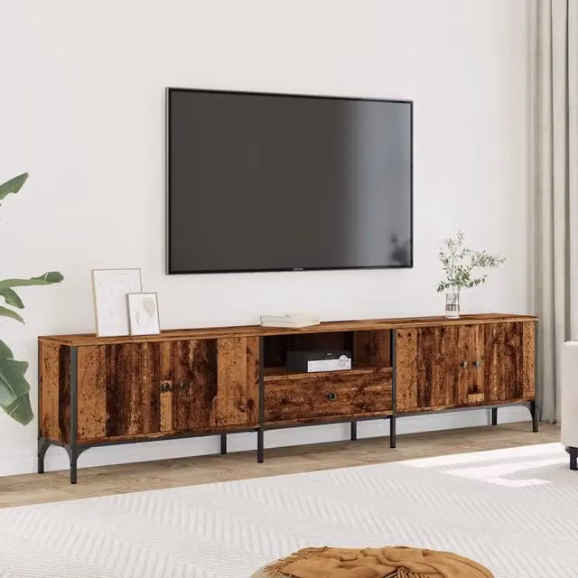 Mobile TV stile industrial vidaXL in legno e metallo marrone L: 200 cm, P: 25 cm, H: 44 cm