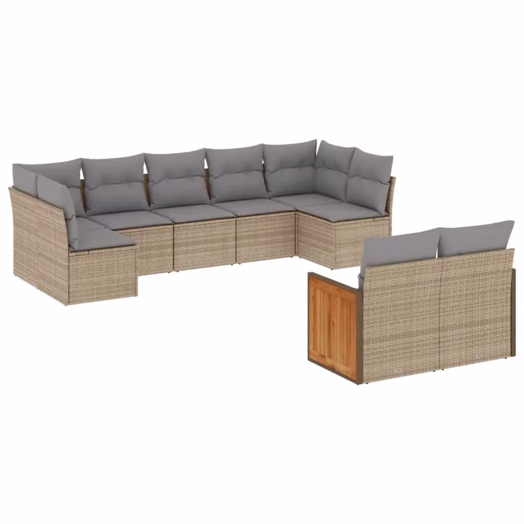 vidaXL Set Divano da Giardino a L composto da 9 pezzi con Cuscini Beige e Struttura in Legno di Acacia e Metallo – 2