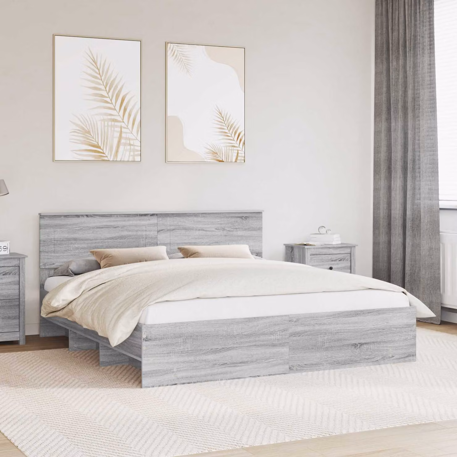 Struttura del letto con testiera vidaXL in legno Grigio Sonoma, L/P/H: 200 x 200 x 90 cm