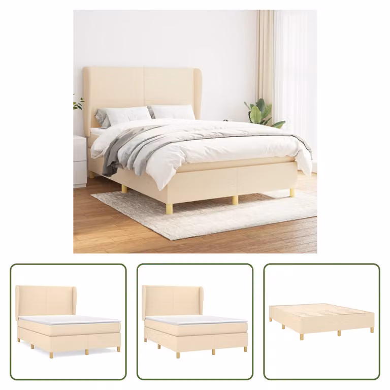 The Living Store Letto a molle con materasso crema 140x190 cm in tessuto