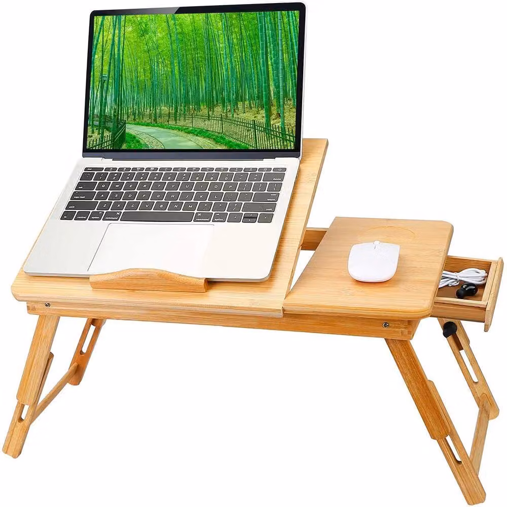 Tavolino per laptop in bambù - Vassoio da letto e da divano - Regolabile - Per notebook - Vassoio da servizio - Arancione