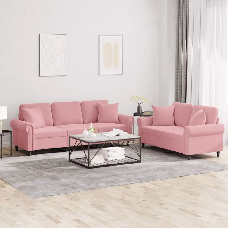 Maison Exclusive - Set divano a 2 posti con cuscini in velluto rosa