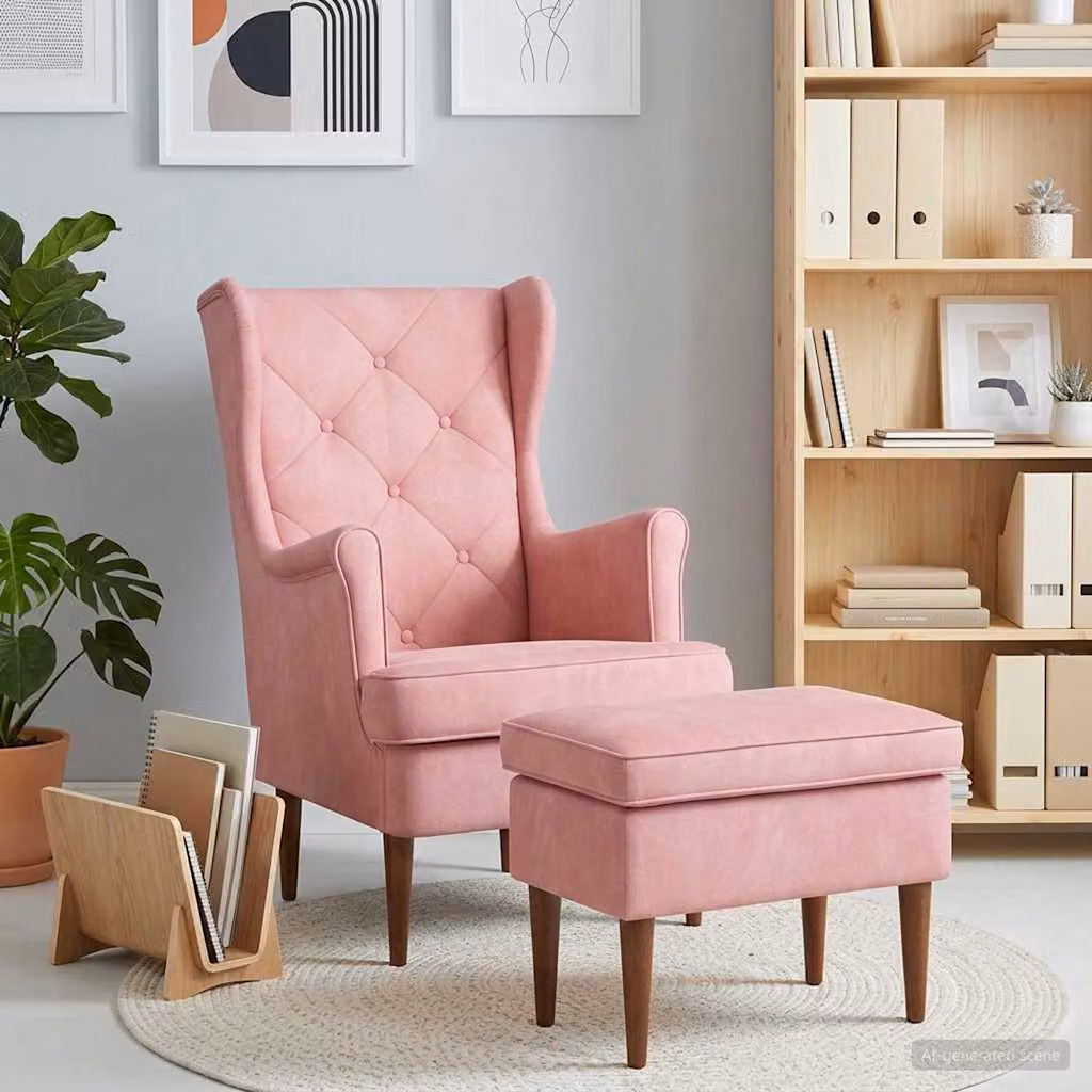 Set di Poltrona con Ottomano vidaXL in Velluto Rosa per Soggiorno e Camera da Letto